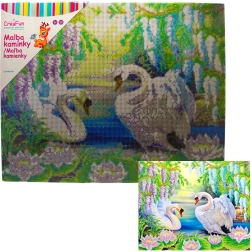 Pictură cu diamante – lebede 40 × 50 cm