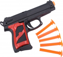 Pistolă din plastic cu ventuze 16 cm – set 5 gloanțe