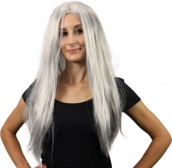 perucă argintie de vrăjitoare cu păr lung