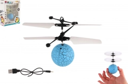 Mingea zburătoare cu elice, cu lumină LED și control cu palma, încărcare USB, albastră