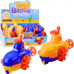 Jucărie de baie cu mecanism de întoarcere submarin galben-albastru