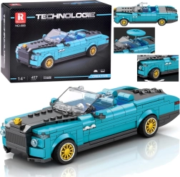 Set de construcție technic – cabriolet retro albastru cu roți aurii, 417 piese