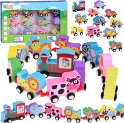 Trenuleț colorat din lemn cu animăluțe