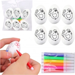 Ouă de Paște din polistiren pentru pictat cu markere, motiv găinușă, 6 buc