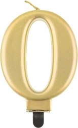 Lumânare aurie pentru tort cifra 0