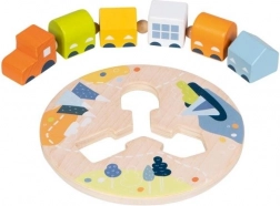 goki trenuleț din lemn cu vagoane de înșirat, cu cinci vagoane