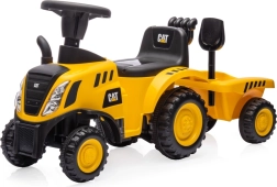 Tractor ride-on pentru copii CAT cu remorcă și unelte, galben