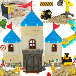 Set creativ cu nisip pentru copii 1100g - castel, vehicule, matrițe şi figurine
