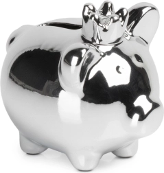 Pușculiță ceramică argintie cu luciu oglindă 9,5 × 7 × 8,5 cm