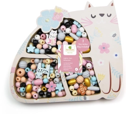 Mărgele pastelate din lemn în formă de pisică