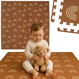 Covoraș din spumă HUMBI 180 × 180 cm – curcubee maro, 9 piese, impermeabil și sigur