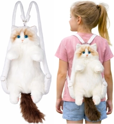 Rucsac pluș pisică, alb, 50 cm
