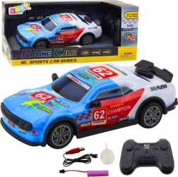 Mașină de curse telecomandată cu LED-uri și aburi de apă, albastru 1:22