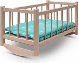 Leagăn/pătuț din lemn Baby Mix pentru păpuși, cu lenjerie de pat