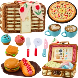 Coș de picnic pentru copii, 33 piese – coș împletit, mâncare și accesorii