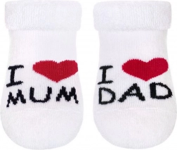 Șosete frotir pentru bebeluși albe I love Mum & Dad