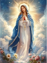 Pictură cu diamante Fecioara Maria în nori 30 × 40 cm