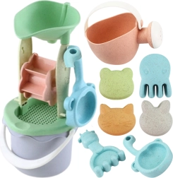 Set Woopie Green pentru nisip cu moara de vânt, 9 piese, material biodegradabil