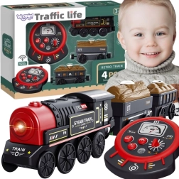 Woopie locomotivă electrică retro cu telecomandă, set din 4 piese cu vagoane