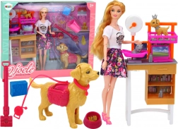 Set de joacă cu păpușă și animăluțe – îngrijire veterinară și grooming