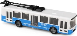 Troleibuz urban albastru cu mecanism inerțial, 16 cm