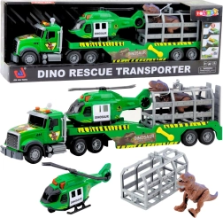Camion de salvare cu elicopter și cușcă pentru dinozaur, verde