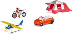 Siku Super set cadou timp liber – cabriolet, hidroavion, motocicletă și cort