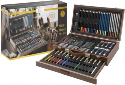 Servietă creativă mare din lemn – set de 91 piese pentru pictură și desen