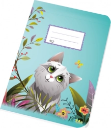 Caiet școlar A5 512 cu motiv pisică, liniat 16 mm