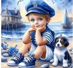 Pictură cu diamante Micul marinar 30 × 40 cm