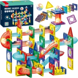 Woopie set magnetic de construcție, pistă 3D pentru bile, 105 piese