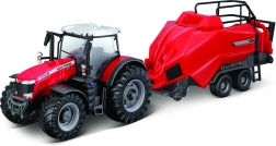 Model tractor Massey Ferguson 8740S cu presă de balotat