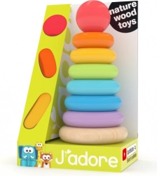 Inele curcubeu pe tijă – jucărie educativă din lemn pentru cei mici