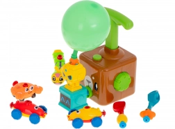 Stație de lansare cu baloane și mașinuțe – ursuleț aerodinamic, set educațional cu 23 de piese