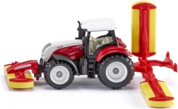 Siku Farmer tractor Steyr cu cositori Pöttinger – model metalic