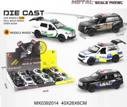 Model auto de poliție metalic 1:36 cu mecanism pull-back și lumini