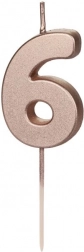 Lumânare pentru tort roz auriu numărul 6
