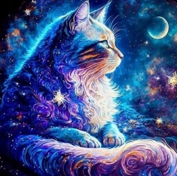 Pictura cu diamante Pisica Cosmică 30x40 cm