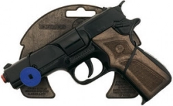 Pistolă de jucărie polițienească din metal pentru capse, neagră, 8 focuri