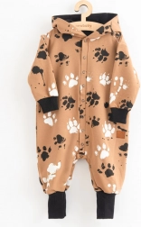 Salopetă bebeluși din bumbac cu glugă și urechiușe NEW BABY, culoare muștar