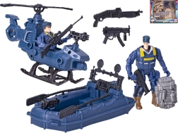 Set de poliție cu elicopter și barcă, figurine și accesorii