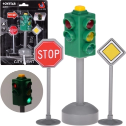 jucărie semafor luminoasă cu sunet și 2 indicatoare rutiere