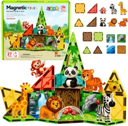 Piese de construcție magnetice Zoo – animale sălbatice din junglă (27 piese)