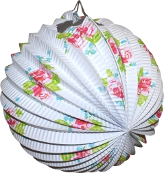 Lampion sferic alb cu model floral 25 cm