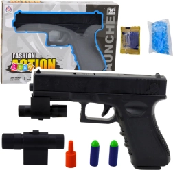 Pistol cu proiectile din spumă și bile hidrogel cu laser