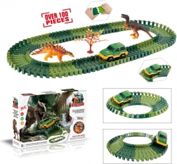Pistă variabilă cu dinozauri – 100 de piese cu mașinuță luminoasă