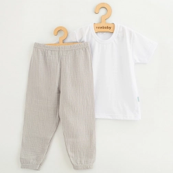 Set din bumbac pentru copii tricou și pantaloni din muselină New Baby Kindergarten gri deschis 116 (5–6 ani)