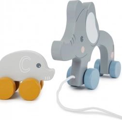 Bieco jucărie de tras din lemn elefanți