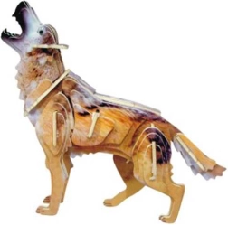 Puzzle 3D din lemn cu lup colorat – WOODCRAFT