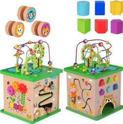 TOOKY TOY cub educativ din lemn 5 în 1 cu animale